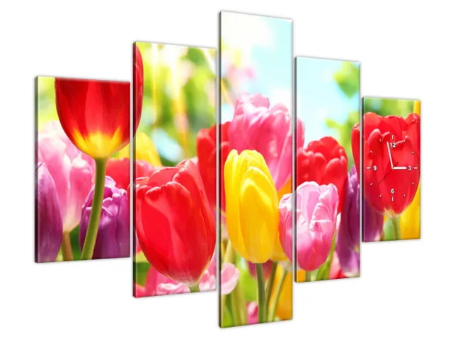Moderný obraz s hodinami Žltý tulipán