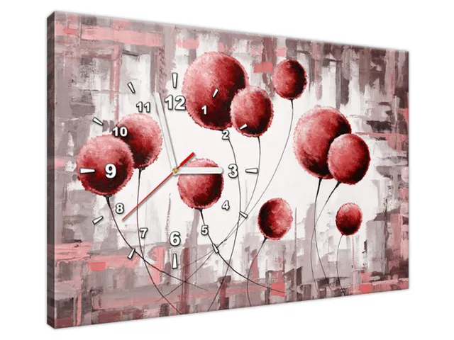 Obraz s hodinami Abstraktné púpavy v červenej